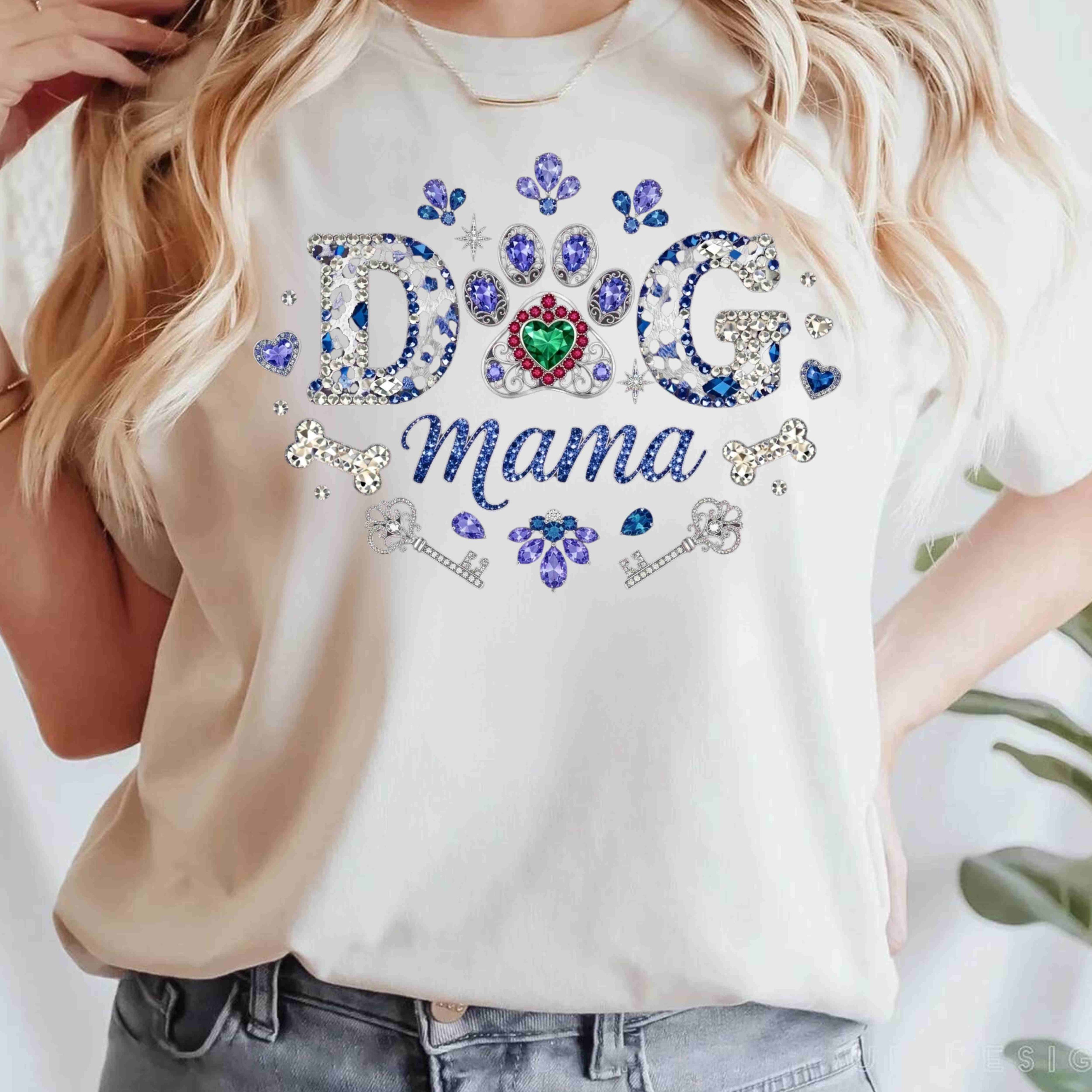 Sparkling Blue "Dog Mama" Jeweled Graphic Tee