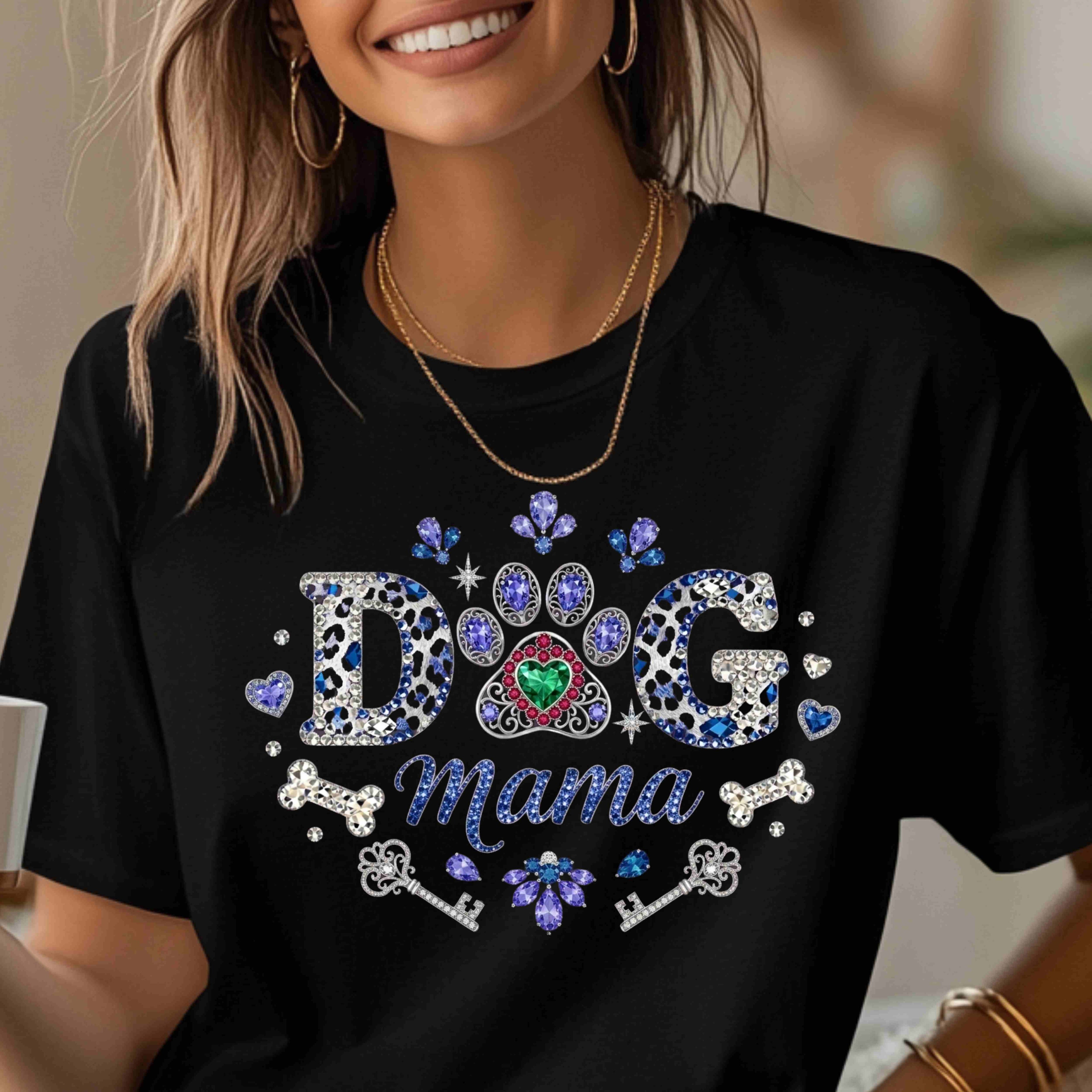 Sparkling Blue "Dog Mama" Jeweled Graphic Tee